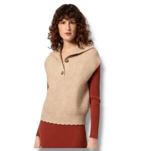 FRNCH x Anthropologie Neil Tan Oatmeal Wool Blend Sweater Vest preppy sz M